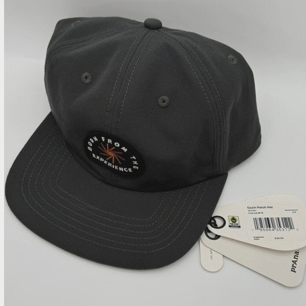 Prana Unisex Gazin Patch Hat Born From the Experience UPF 50+ Charcoal Gray NWT
